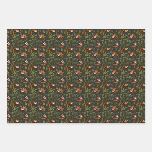 Rote Pandas im Waldschwarz Geschenkpapier Set (Vorderseite 3)