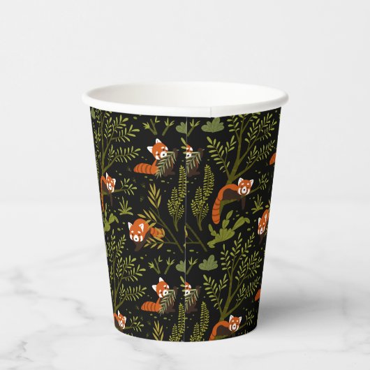 Rote Pandas im Waldschwarz Pappbecher (Rechts)