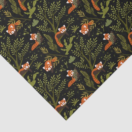 Rote Pandas im Waldschwarz Seidenpapier (Ausschnitt)