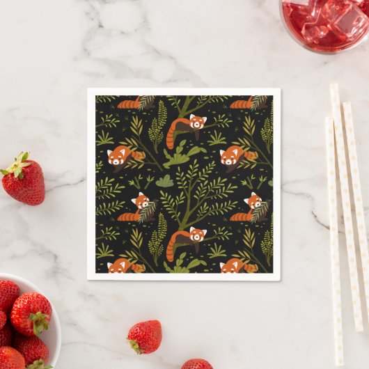 Rote Pandas im Waldschwarz Serviette (Beispiel)