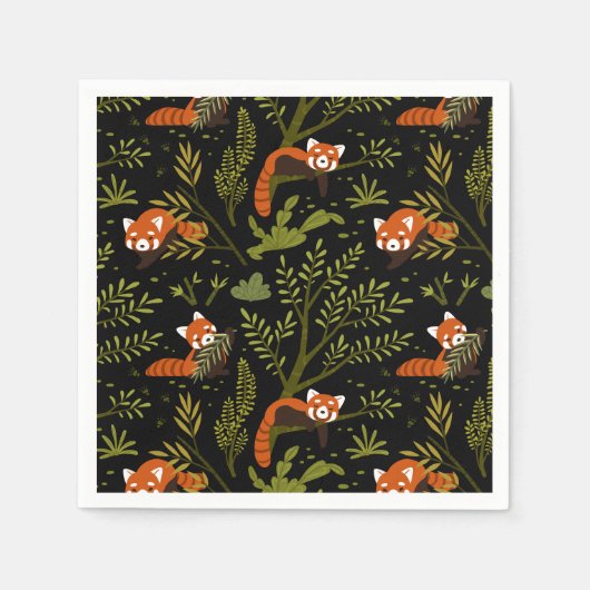 Rote Pandas im Waldschwarz Serviette (Vorderseite)