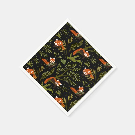 Rote Pandas im Waldschwarz Serviette (Ecke)