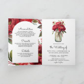 Rote Päonien-Blumen-Mason-Glas-QR-Code-Hochzeit Einladung (Innenseite)