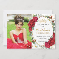 Rote Päonien Florale Schmetterlinge Quinceañera Fo