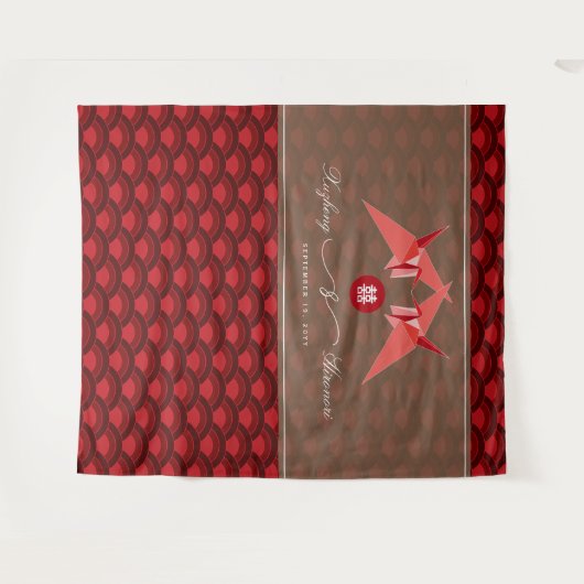 Rote Papierkran Doppelglückliches Hochzeitszenario Wandteppich (Vorderseite (Horizontal))