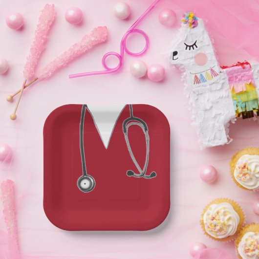 Rote Papiertafel für den Abschluss der Krankenpfle Pappteller (Party)