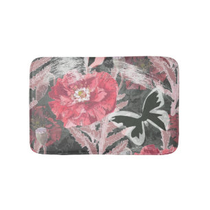 Rote Pappkuchen. Farbenfroher Blumendruck. Badematte