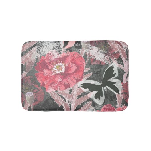 Rote Pappkuchen. Farbenfroher Blumendruck. Badematte (Vorderseite)