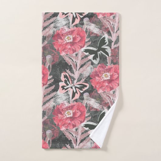 Rote Pappkuchen. Farbenfroher Blumendruck. Badhandtuch Set (Handtuch)