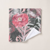 Rote Pappkuchen. Farbenfroher Blumendruck. Badhandtuch Set (Waschlappen)