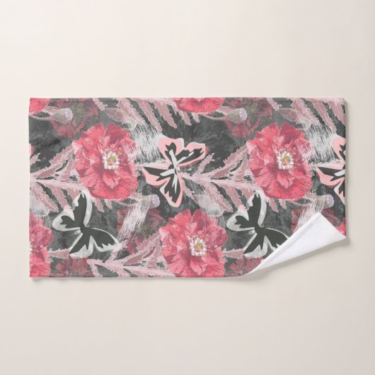 Rote Pappkuchen. Farbenfroher Blumendruck. Badhandtuch Set (Handtuch)