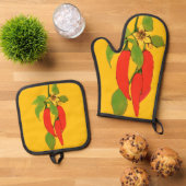 Rote Paprika am Rebstock Ofenhandschuh & Topflappen-Set (Oben Unten)