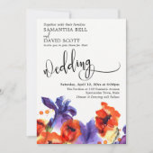 Rote Paprika, Lila Iris Wasserfarbe Moderne Hochze Einladung (Vorderseite)