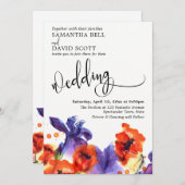 Rote Paprika, Lila Iris Wasserfarbe Moderne Hochze Einladung (Vorne/Hinten)