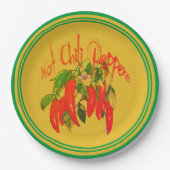 Rote Paprikaschoten der Papierplatte auf dem Hinte Pappteller (Vorderseite)