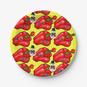 Rote Paprikaschoten Papier Teller, Frohe Weihnacht Pappteller