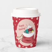 Rote Paprikaschoten Pink Polka dots Eisbärenkuppe Pappbecher (Vorderseite)