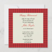 Rote Party Einladung für Kariertes Ruhestand (Vorderseite)