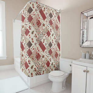 Rote Patchwork-Quiltdecke im rustikalen Blumenmust Duschvorhang