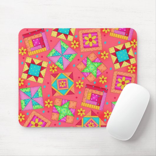 Rote Patchwork-Steppdecke blockiert Mousepad (Mit Mouse)