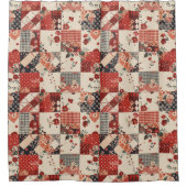 Rote Patchworkdecke Rustikal Floral Retro Duschvorhang (Vorderseite)