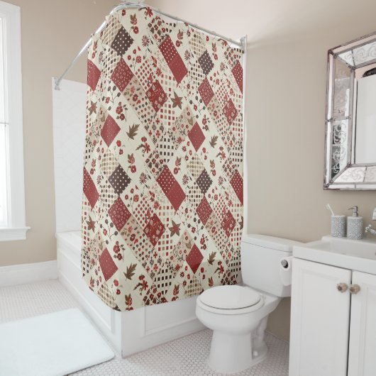 Rote Patchworkdecke Rustikal Floral Retro Duschvorhang (Beispiel)