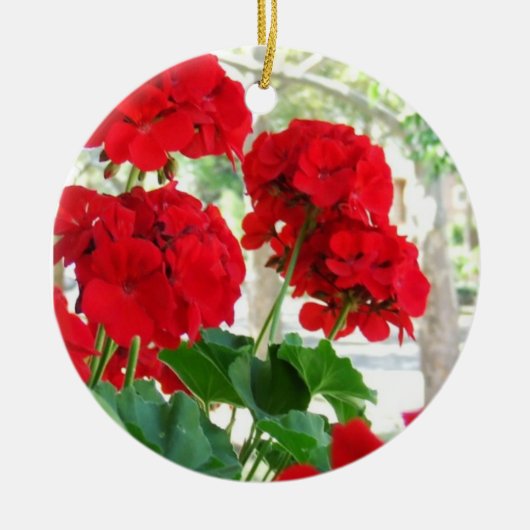 Rote Pelargonie-Blumen-Verzierung Keramikornament (Vorne)