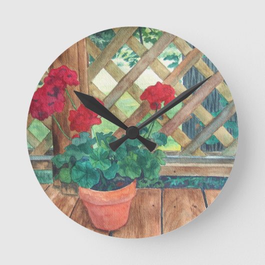 Rote Pelargonie Runde Wanduhr (Vorderseite)
