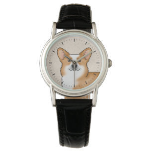 Rote Pembroke Welsh Corgi Süße Hunderkopf-Porträt Armbanduhr