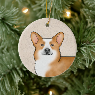 Rote Pembroke Welsh Corgi Süße Hunderkopf-Porträt Keramik Ornament