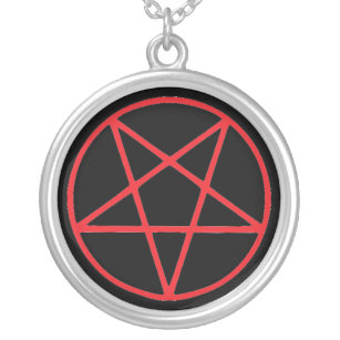 Rote Pentagram-Halskette Versilberte Kette