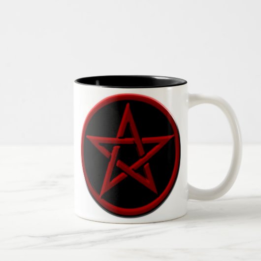Rote Pentagram-Tasse Zweifarbige Tasse (Rechts)