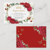 Rote Peonies Blume Butterfets Quinceañera Begleitkarte (Vorne/Hinten)