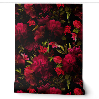 Rote Peonings und Rose Mystische dunkle Moody-Flor Tapete