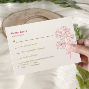 Rote Peony Line Zeichnend Einladung zur Hochzeit,