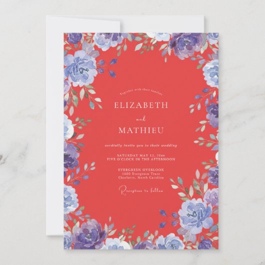Rote Periwinkle-Blüten-Hochzeit Einladung (Vorderseite)
