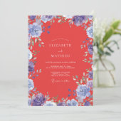 Rote Periwinkle-Blüten-Hochzeit Einladung (Stehend Vorderseite)