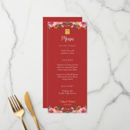 Rote Perle Blütenzeit Chinesische Hochzeit doppelt Menükarte