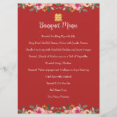 Rote Perle Blütenzeit Chinesische Hochzeit doppelt Menükarte (Vorderseite)