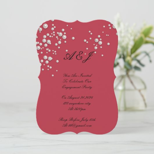 Rote Perleinladung Einladung (Stehend Vorderseite)