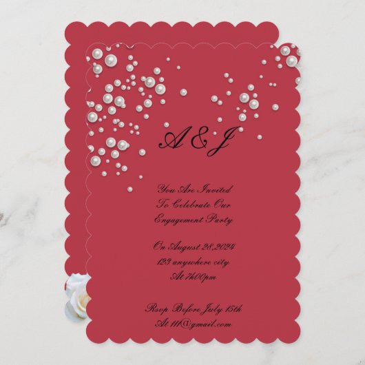 Rote Perleinladung Save The Date (Vorne/Hinten)