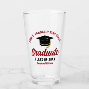Rote personalisierte Abschlussfeier für Absolvente Glas