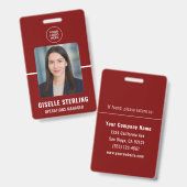 Rote personalisierte Mitarbeiter-ID-Karte Ausweis (Vorder- & Rückseite)