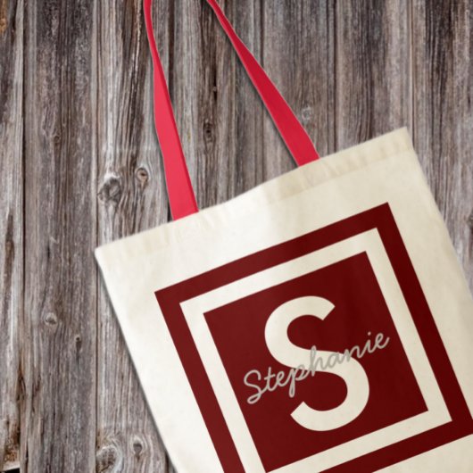 Rote personalisierte Monogramm-Tasche Tragetasche
