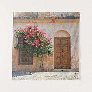 ROTE PETAL-BLUME AUF KONKRETER WAND WANDTEPPICH