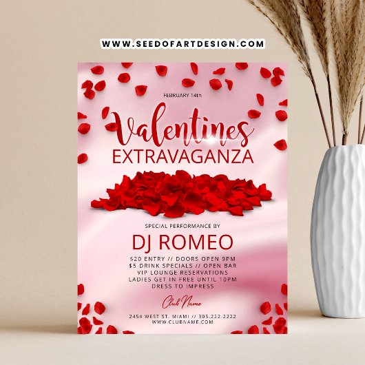 Rote Petals Rosa Valentinstag Extravaganza-Ereigni Flyer