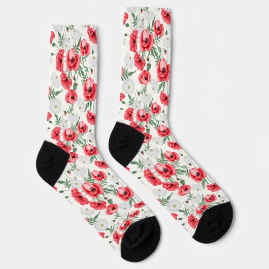 Rote Pfeffer auf weiß, blühend Socken (Rechts)