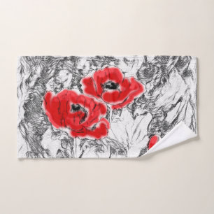 Rote Pfeffer, handgezeichnet, Blume, Blüten Badhandtuch Set