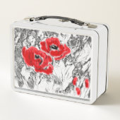 Rote Pfeffer, handgezeichnet, Blume, Blüten Metall Brotdose (Rückseite)