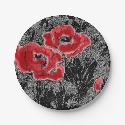 Rote Pfeffer, handgezeichnet, Blume, Blüten Pappteller (Vorderseite)